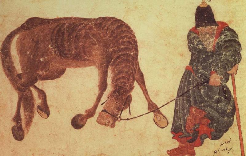 A Mongolian nomad drives its horse to the white generation, unknow artist